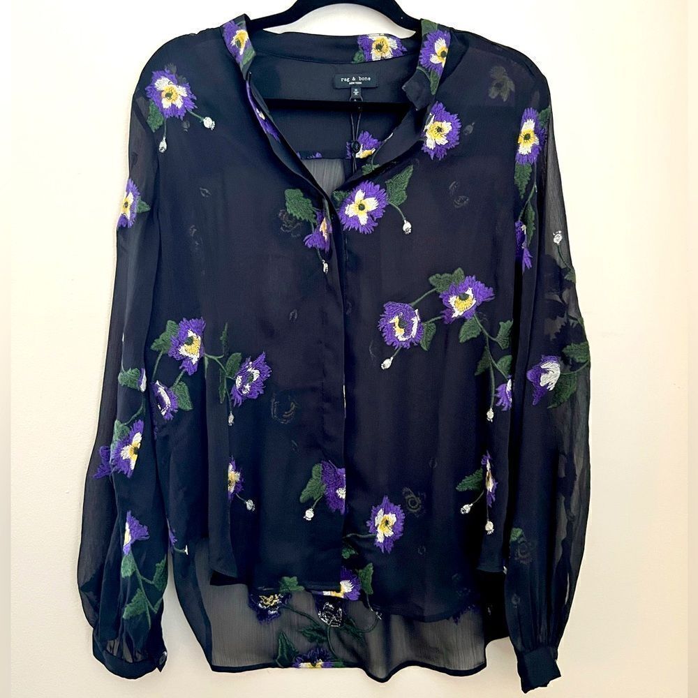 rag & bone Black Floral Button Down Shirt